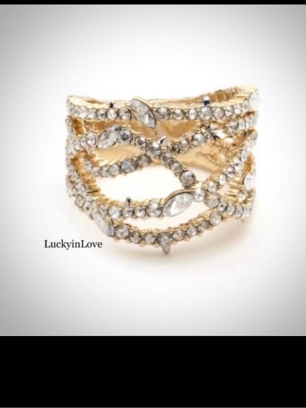 ALEXIS BITTAR• Gold Orbiting Crystal Encrusted Thorny Lace Ring Size 8